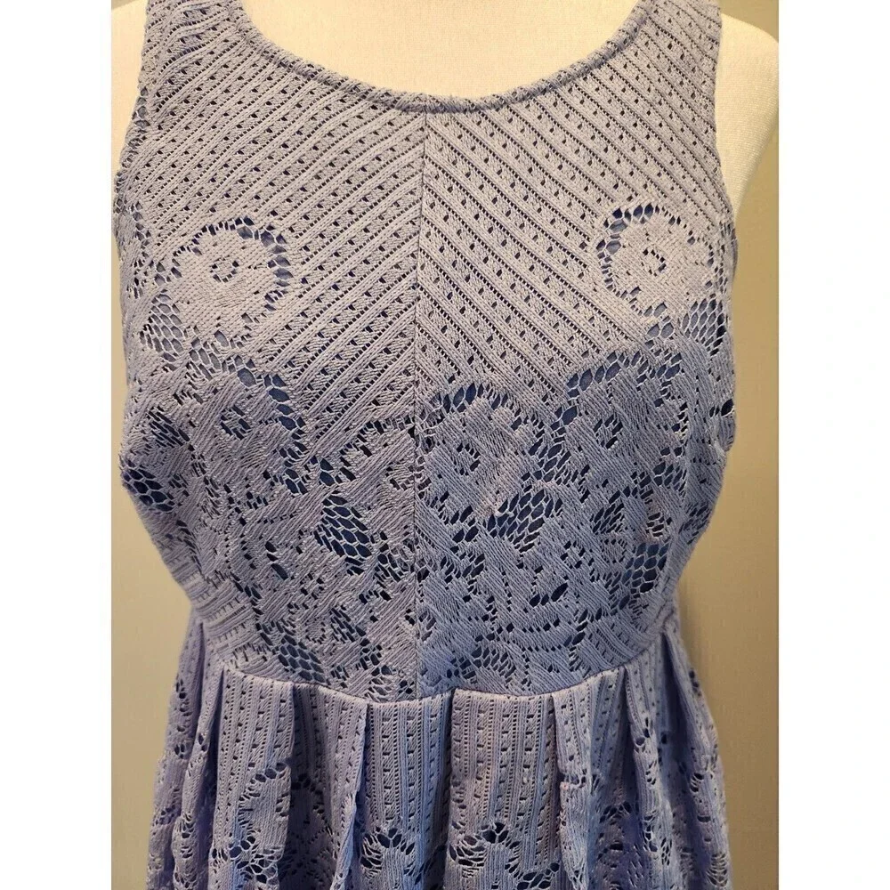 Free People Crocheted Mini Dress Sz S Perriwinkle cut out back lined - Picture 2 of 6